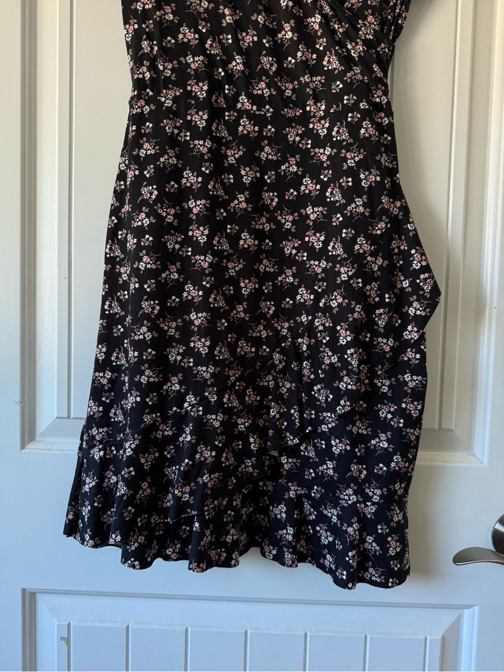 Black Ruffle Midi Dress with Light Pink Floral Print - Picture 4 of 8